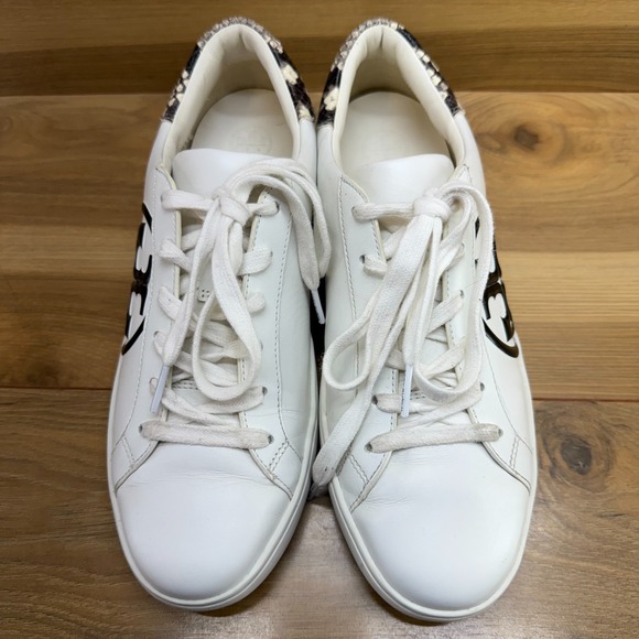 TORY BURCH Leigh Sneakers Womens 8 M Snake Embossed Low White Leather Low - Picture 5 of 11
